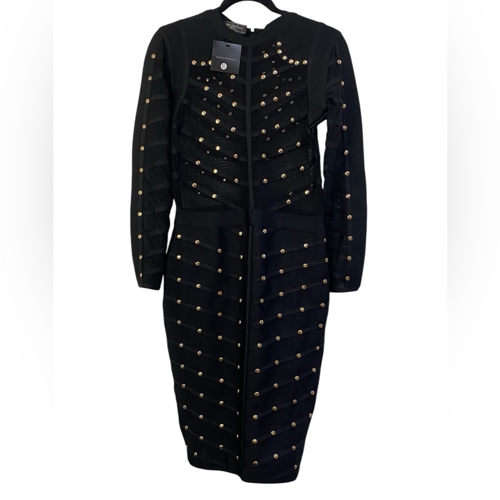 NWT Jainmy Martinez Gracie Studded Long Sleeve Mesh Bandage Dress - Picture 3 of 9